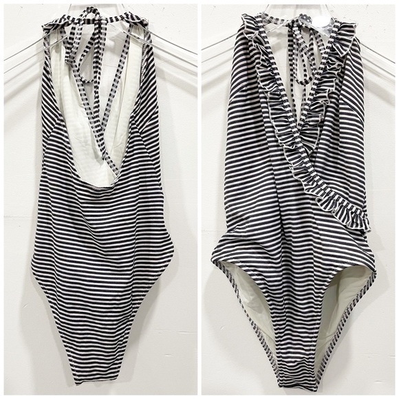 Solid & Striped The Nadine Ruffle Halter-Tie One Piece Swimsuit Small - Picture 3 of 6